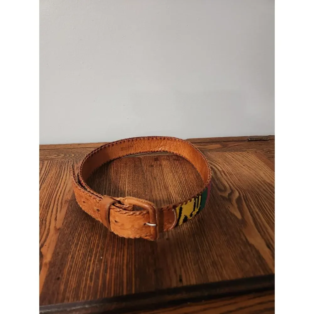 Vintage Handmade Leather Woven Boho Belt Colorful Festival Size 28